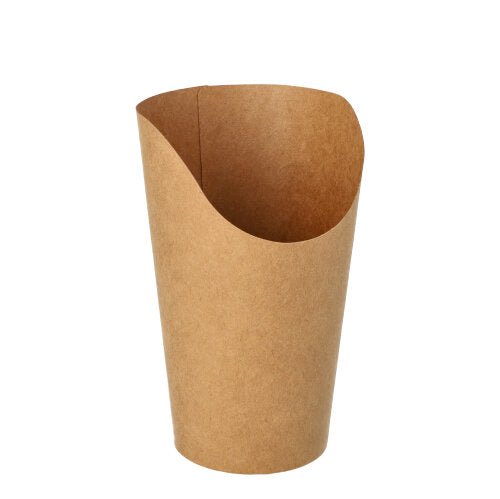Οι PAPSTAR 50 Wrap Cups, καφέ χαρτί από την PAPSTAR GmbH στέκονται όρθια με λοξή, ανοιχτή κορυφή μπροστά σε λευκό φόντο - τέλεια οικολογικά Wrap Cups για πάρτι και εκδηλώσεις.