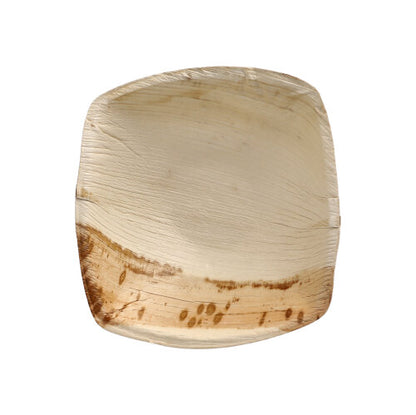 Το PAPSTAR 25 Πιάτα από φύλλο φοίνικα "pure" "QUADRATO" φυσικό από την PAPSTAR GmbH είναι ένα τετράγωνο, φωτεινό φυσικό πιάτο από φύλλο φοίνικα με μοναδικό κόκκο και μια σκούρα καφέ επιφάνεια, φιλικό προς το περιβάλλον και βιοδιασπώμενο, απεικονισμένο κενό σε λευκό φόντο.