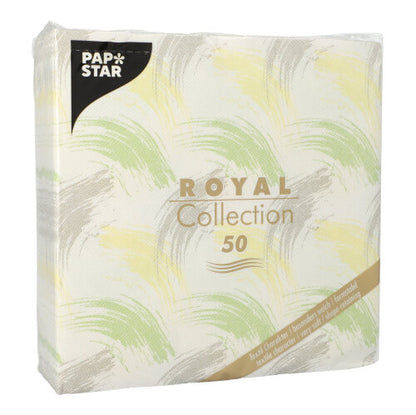 Die Packung "ROYAL Collection" der PAPSTAR GmbH enthält 50 grüne Servietten im Format 40 x 40 cm (1/4-Faltung), Modell: PAPSTAR 50 Servietten ROYAL Collection grün.
