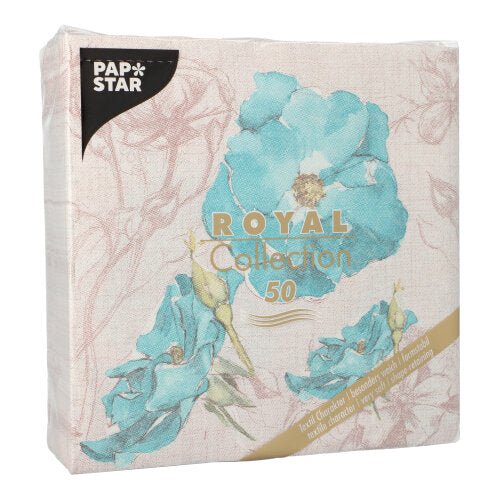 Μια συσκευασία PAPSTAR GmbH 50 χαρτοπετσέτες «ROYAL Collection», διπλωμένες σε 1/4, 40 x 40 εκ., τυρκουάζ.