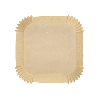 Das PAPSTAR 100 Backpapiere für Heißluftfritteusen eckig von der PAPSTAR GmbH besteht aus quadratischen, beige geriffelten Backförmchen aus Antihaftpapier – ideal für den Einsatz in Heißluftfritteusen.