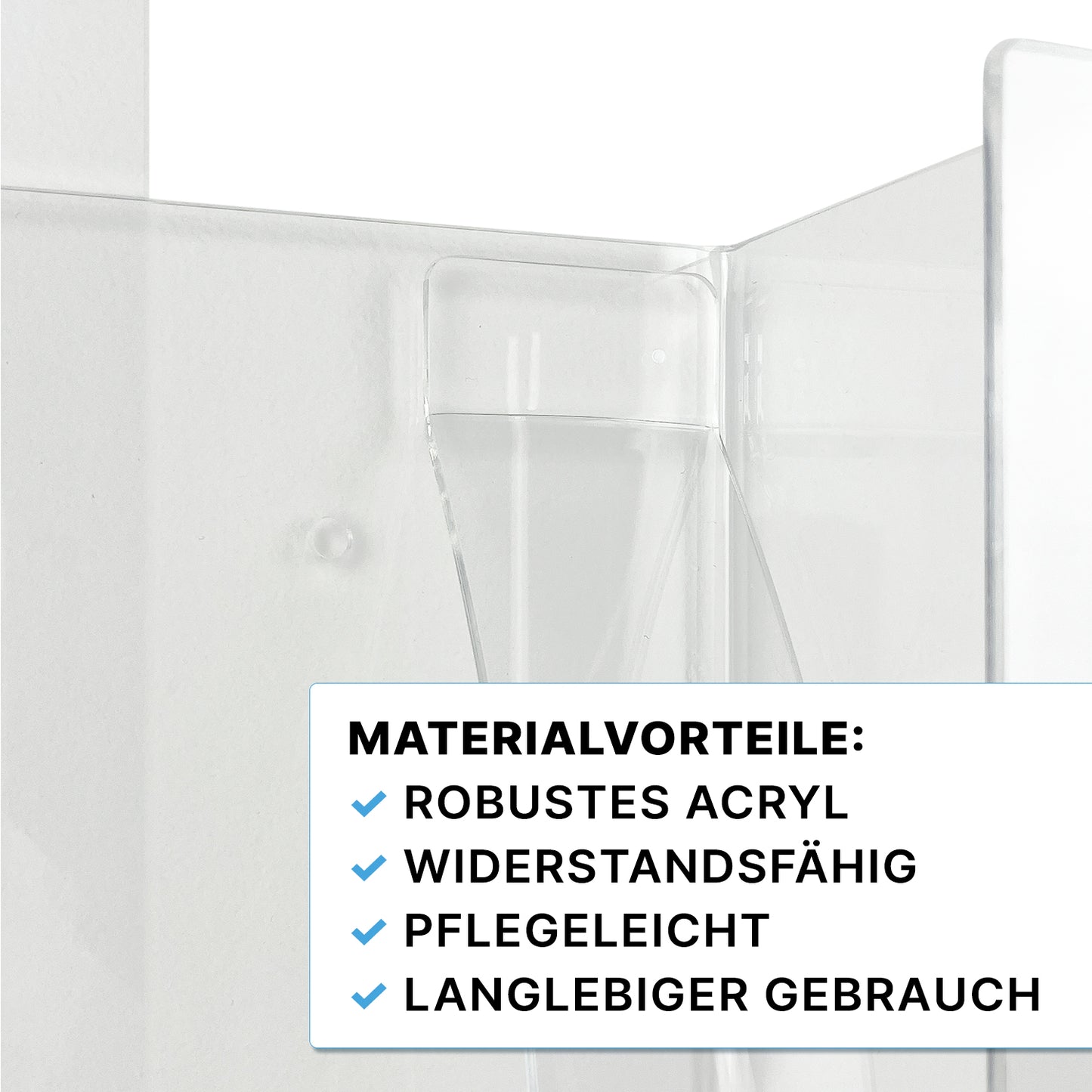 Κοντινό πλάνο της θήκης γαντιών ARNOMED για τριπλή πλήρωση της ARNOWA GmbH: μια διαφανής, ανθεκτική ακρυλική θήκη για την αποθήκευση γαντιών μιας χρήσης - ανθεκτική, εύκολη στη φροντίδα και μακράς διάρκειας.