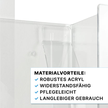 Κοντινό πλάνο της θήκης γαντιών ARNOMED για τριπλή πλήρωση της ARNOWA GmbH: μια διαφανής, ανθεκτική ακρυλική θήκη για την αποθήκευση γαντιών μιας χρήσης - ανθεκτική, εύκολη στη φροντίδα και μακράς διάρκειας.