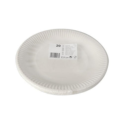 Starpak 20 Teller, χάρτινα στρογγυλά Ø 23 cm λευκά: 20 λευκά χάρτινα πιάτα με οδοντωτό περίγραμμα, συσκευασμένα σε συρρικνωμένο φιλμ και με ετικέτα γραμμωτού κώδικα. Ιδανικά για πάρτι και άνετο σερβίρισμα.