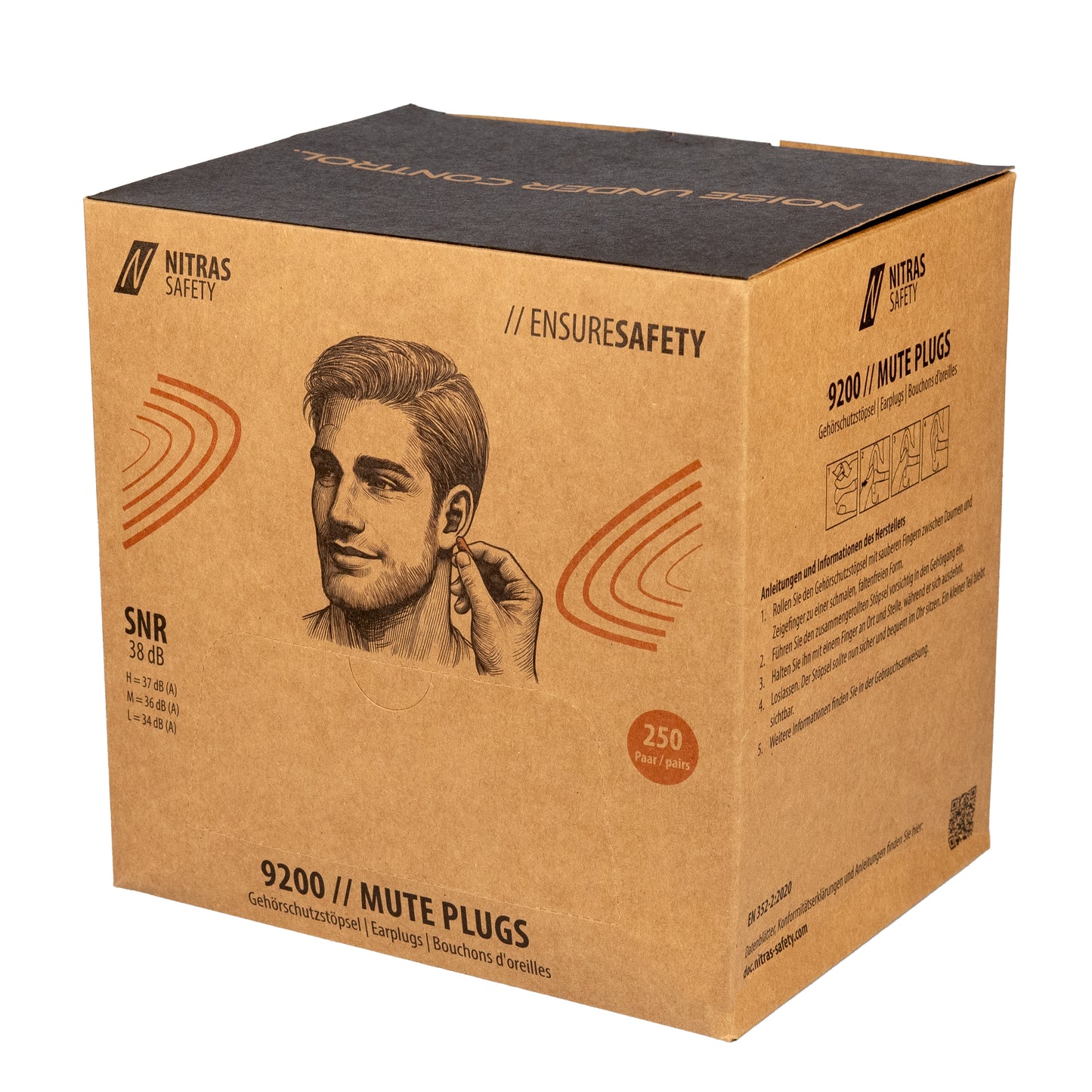 NITRAS MUTE PLUGS, ωτοασπίδες, πορτοκαλί, EN 352-2, 250 pairs / κουτί PU | Συσκευασία (1 τεμάχιο)