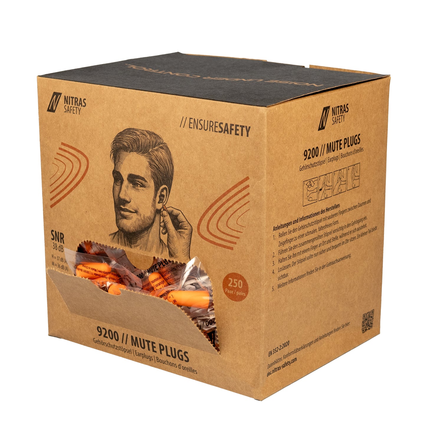 NITRAS MUTE PLUGS, ωτοασπίδες, πορτοκαλί, EN 352-2, 250 pairs / κουτί PU | Συσκευασία (1 τεμάχιο)