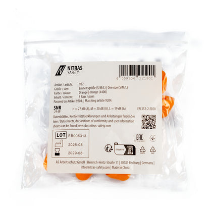 Ωτοασπίδες NITRAS, πορτοκαλί, EN 352, polybag 5 ζευγών | Συσκευασία (1 τεμάχιο)