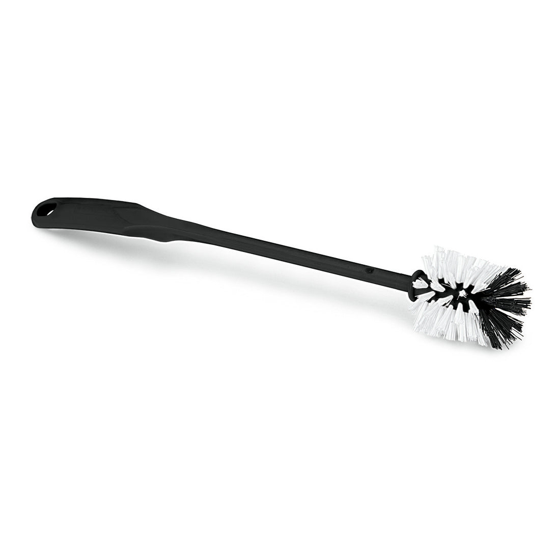 Η Nölle Profi Brush Βούρτσα Ουρητηρίου από ανακυκλωμένο υλικό της Nölle Profi Brush Βούρτσες & Τεχνική Πινέλων e.K. έχει μια μακριά μαύρη λαβή και ένα στρογγυλό κεφάλι με άσπρες και μαύρες τρίχες, που απεικονίζονται σε ένα απλό άσπρο φόντο.