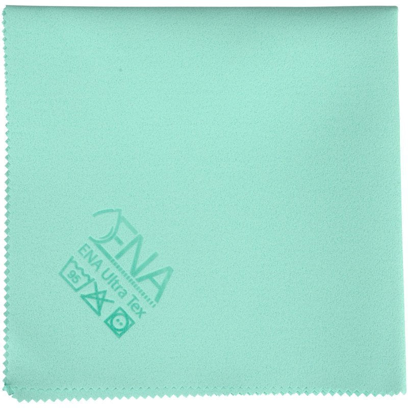 Το πανί ENA Ultra Tex PU από την Abena Re-Seller GmbH είναι ένα ανοιχτό πράσινο πανί καθαρισμού μικροϊνών 38x37 cm με οδοντωτές άκρες, τυπωμένα σύμβολα φροντίδας και "ENA Ultra Tex" στη γωνία - ιδανικό για καθαρισμό χωρίς ραβδώσεις.