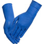 Abgebildet ist ein Paar Abena Re-Seller GmbH Thor Ultra Grip Long Nitril-Handschuhe, 30 cm, blau mit strukturierter Oberfläche, vor weißem Hintergrund.