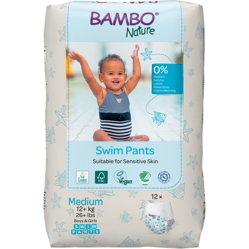 Ένα πακέτο Bambo Nature Schwimmwindel Gr. M (12+ kg) από την Abena Re-Seller GmbH περιέχει 12 κολυμβητικές πάνες. Απαλό, βίγκαν, χωρίς άρωμα και λοσιόν - ιδανικό για ευαίσθητο δέρμα.