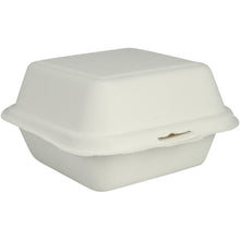 Η Burgerbox Bagasse, Λευκό από την Abena Re-Seller GmbH είναι ένα κλειστό, λευκό, ορθογώνιο δοχείο φαγητού για μεταφορά από βιοδιασπώμενο υλικό με δομημένη επιφάνεια και εμπρόσθιο κλείσιμο - ιδανικό ως φιλική προς το περιβάλλον συσκευασία για τα γεύματά σας.