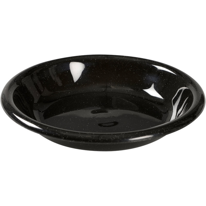 Το πιάτο πολλαπλών χρήσεων της Abena Re-Seller GmbH (550 ml, μαύρο, PP) έχει στρογγυλό, επίπεδο σχήμα με γυαλιστερή, στίγματα επιφάνεια. Φιλικό προς το περιβάλλον και κατάλληλο για πλυντήριο πιάτων· συσκευασία των 12 τεμαχίων. Ιδανικό για σερβίρισμα πάνω σε λευκό φόντο.