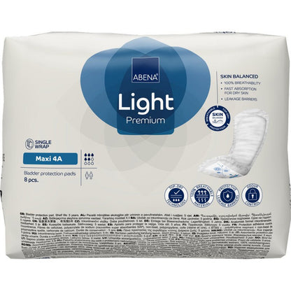 Η ABENA Light Maxi 4A, Premium | Συσκευασία (8 τεμάχια) από την Abena Re-Seller GmbH προσφέρει αναπνεύσιμες, γρήγορα απορροφητικές επιθέματα ακράτειας με φράγμα διαρροής και πιστοποιημένη ποιότητα. Περιέχει 8 επιθέματα ανά συσκευασία.