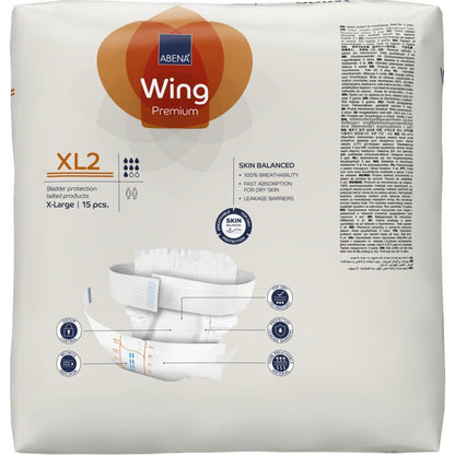 Ένα πακέτο ABENA Wing Premium πάνες ενηλίκων από την Abena Re-Seller GmbH σε μέγεθος XL (15 τεμάχια), με προστασία και άνεση, ισορροπία του δέρματος, γρήγορη απορρόφηση και προστασία από διαρροές.