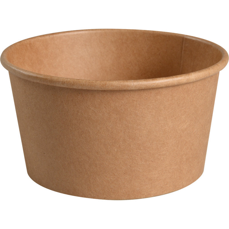 Die Schale, 400 ml, ø 11,5 cm aus Kraft/PE in Braun von Abena Re-Seller GmbH wird umweltfreundlich mit glatter, matter Oberfläche im 50er-Pack präsentiert.