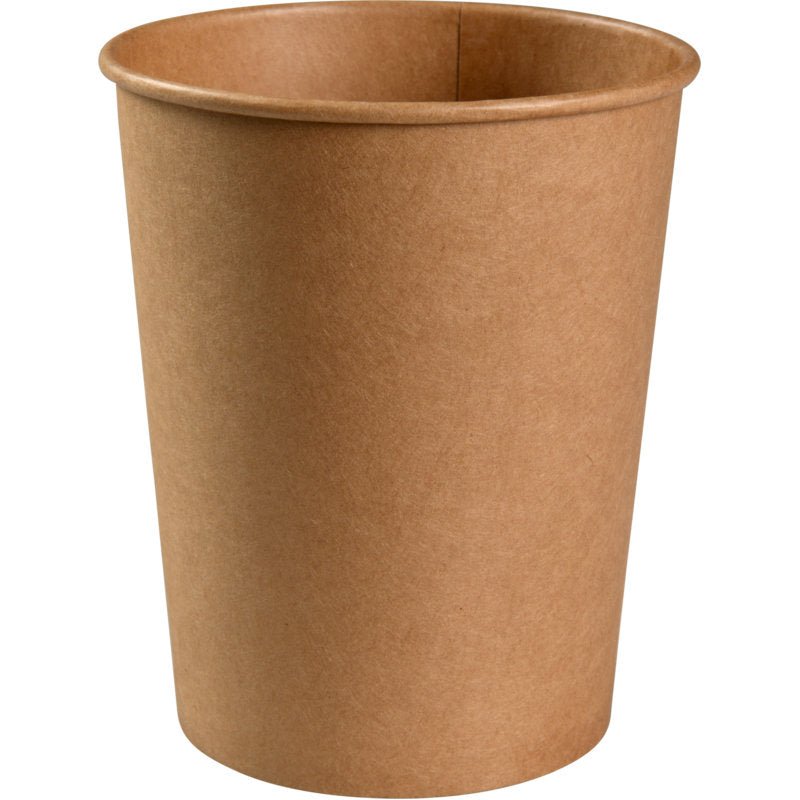 Μια καφέ Abena Re-Seller GmbH μπολ (1.000 ml, ø 11,5 cm, Kraft/PE) στέκεται όρθια μπροστά από λευκό φόντο - ιδανική για την εστίαση· διαθέσιμη σε συσκευασίες των 50.