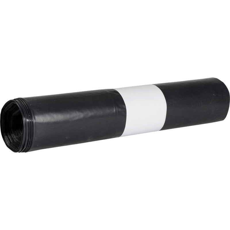 Ένας ρόλος σακούλες απορριμμάτων Abena Re-Seller GmbH για Sækko Boy 120, 55 my LDPE Ανακυκλωμένο με λευκή ετικέτα παρουσιάζεται μπροστά σε ένα απλό λευκό φόντο - φιλικό προς το περιβάλλον και ιδανικό για συνειδητοποιημένους περιβαλλοντικά χρήστες.