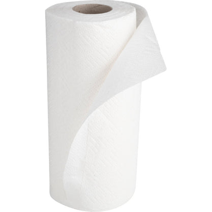 Ένα ρολό κουζίνας από την Abena Re-Seller GmbH (2 στρώσεων, 26 cm x 14 m, Λευκό) στέκεται με ένα μερικώς ξετυλιγμένο φύλλο σε λευκό φόντο. Μονάδα συσκευασίας: Κουτί με 8 συσκευασίες.