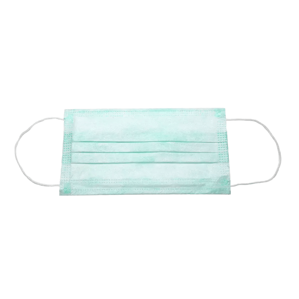 Μία ανοιχτόχρωμη μπλε AMPri BASIC-PLUS OP Maske 3-lg. Typ II, κατασκευασμένη από την AMPri Handelsgesellschaft mbH, με ιμάντες αυτιών, είναι τοποθετημένη επίπεδα σε λευκό φόντο. Αυτή η τριών στρώσεων μάσκα διαθέτει τρεις πτυχώσεις και είναι σχεδιασμένη ως μάσκα μιας χρήσης για την αποτροπή της εξάπλωσης των ρύπων.