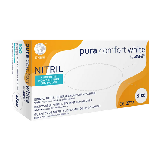 AMPRI Puracomfort White Nitrile Gloves, White | Κουτί (100 κομμάτια)