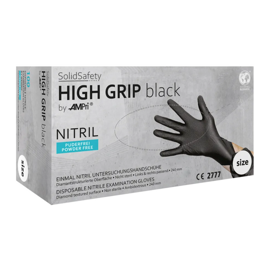 Ampri Solidsafety High Grip Black Nitril Χημική Προστασία Γάντια Μαύρο S - XXL