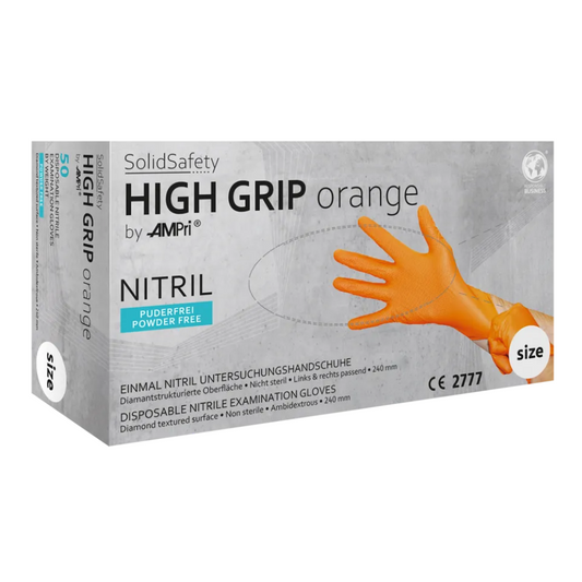 AMPRI Solidsafety High Grip Orange Nitril Chemical Protection Gloves S - XXL