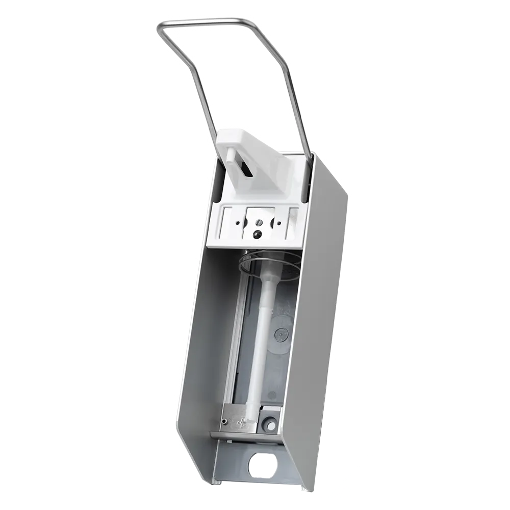 Παρουσιάζουμε το επιτοίχιο διανομέα AMPri της AMPri Handelsgesellschaft mbH, σχεδιασμένο για 500 ml απολυμαντικού και σαπουνιού. Αυτός ο επιτοίχιος διανομέας έχει μια κομψή ασημένια εξωτερική εμφάνιση και μια υγιεινή διανομή, πλήρης με έναν μακρύ μοχλό για εύκολη χρήση. Στο εσωτερικό βρίσκεται ένα μπουκάλι με αντλία πίεσης.