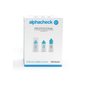 Ένα κουτί με βελόνες Alphacheck professional Pen-Nadel PLUS, διαφόρων μεγεθών. Το λευκό κουτί με μπλε λεπτομέρειες περιέχει 100 αποστειρωμένες βελόνες, 0,30 mm (30G) x 8 mm, για ενέσεις ινσουλίνης. Στην μπροστινή όψη απεικονίζονται τρεις βελόνες Pen με κείμενο σε μπλε και μαύρο χρώμα από την Berger Med GmbH.