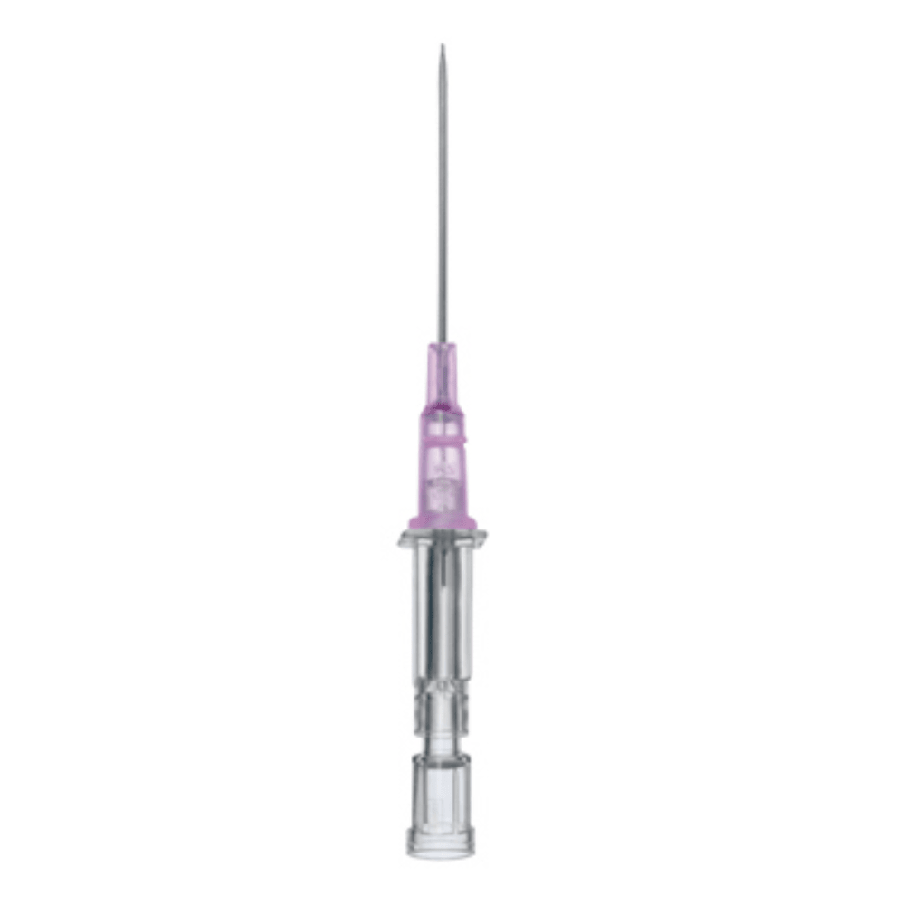 Η ενέσιμη βελόνα B.Braun Introcan® με πορτοκαλί κόμβο και διαφανές πλαστικό σώμα απεικονίζεται σε ένα απλό λευκό φόντο και διαθέτει μια ατραυματική άκρη βελόνας για πιο απαλή εισαγωγή.
