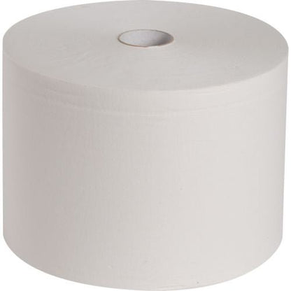 Ένα μεγάλο, λευκό ρολό πανιών WypAll® L20 EXTRA από την Kimberly-Clark GmbH, με 1.000 πανιά σε ένα ρολό, παρουσιάζεται μπροστά από ένα απλό λευκό φόντο.