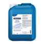 Ένα μπλε πλαστικό δοχείο 5 λίτρων Bode Dismofix® G Glanzreiniger, εξοπλισμένο με μια λευκή ετικέτα με πληροφορίες προϊόντος και οδηγίες χρήσης για καθαρισμό χωρίς ραβδώσεις. (Paul Hartmann AG)