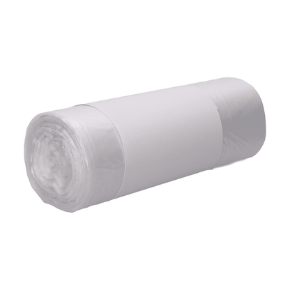 Η σακούλα απορριμμάτων DEISS από HDPE, 59983, παρουσιάζεται ως συμπαγές μεγάλο ρολό με μια απλή λευκή ετικέτα χαρτιού. Η διαφάνεια των σακουλών 30 λίτρων της EMIL DEISS KG (GmbH + Co.) είναι εμφανής στις άκρες, μπροστά από ένα διακριτικό και ουδέτερο φόντο.