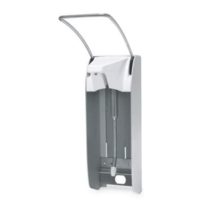 Ο επιτοίχιος διανομέας Dr. Schumacher AK 500 Plus lang είναι ένας επιτοίχιος διανομέας από ανοξείδωτο χάλυβα με έναν πάνω μοχλό για λειτουργία με τον αγκώνα και μια κενή θήκη για το μπουκάλι απολυμαντικού σας.