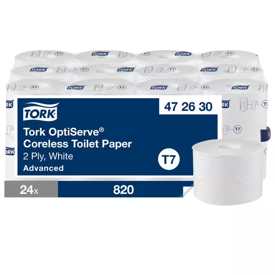 Tork OptiServe χαρτί υγείας χωρίς πυρήνα, 2 στρώσεων, λευκό, σύστημα T7, 24 ρολά των 820 φύλλων