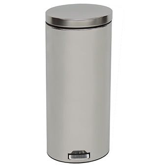 Der Novocal Tretabfalleimer aus korrosionsbeständigem Chromstahl hat einen flachen, leisen Deckel und ein Boden-Tretpedal für komfortables, berührungsloses Öffnen. Enthält 1 Inneneimer.