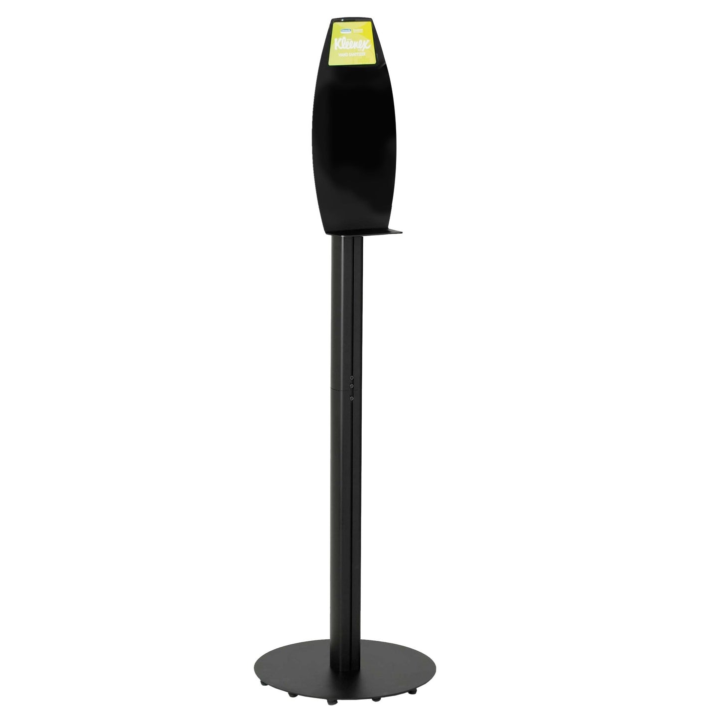 Η μαύρη ηλεκτρονική βάση λοσιόν πλυσίματος Kimberly-Clark Professional™ διαθέτει στρογγυλή βάση, ορθογώνια κάθετη θήκη, μικρό ράφι και πράσινη πινακίδα - ιδανική για υγιεινό καθαρισμό χεριών σε δημόσιους χώρους. 1 διανομέας ανά κουτί. Μάρκα: Kimberly-Clark GmbH.