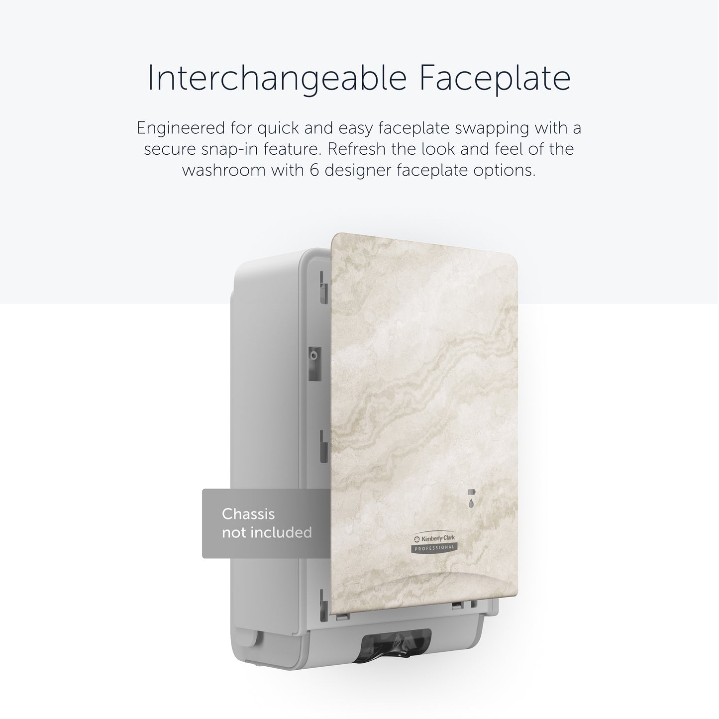 Abgebildet ist ein Kimberly-Clark Professional™ Icon™ Dispenser Faceplate in eSkinCare (20,32x27,30x3,81 cm) von Kimberly-Clark GmbH, ideal für Waschräume; die Abdeckung lässt sich leicht austauschen. Spendergehäuse nicht enthalten.