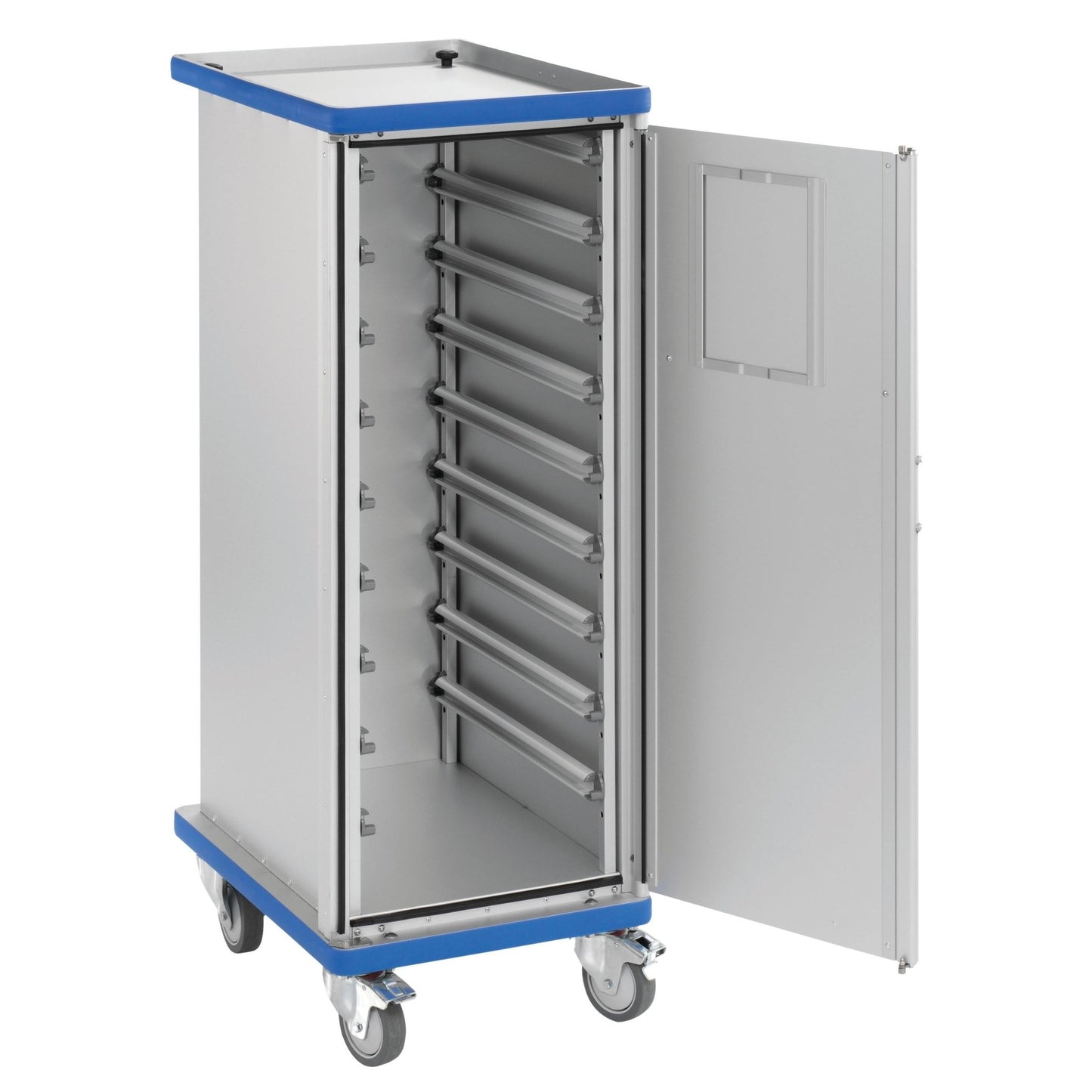 Το Novocal Geschlossener Modulwagen διαθέτει δύο πόρτες με κλειδαριές, μια ανθεκτική κατασκευή από ανοδιωμένο αλουμίνιο και είναι ιδανικό για την ασφαλή και αποτελεσματική αποθήκευση ή μεταφορά.
