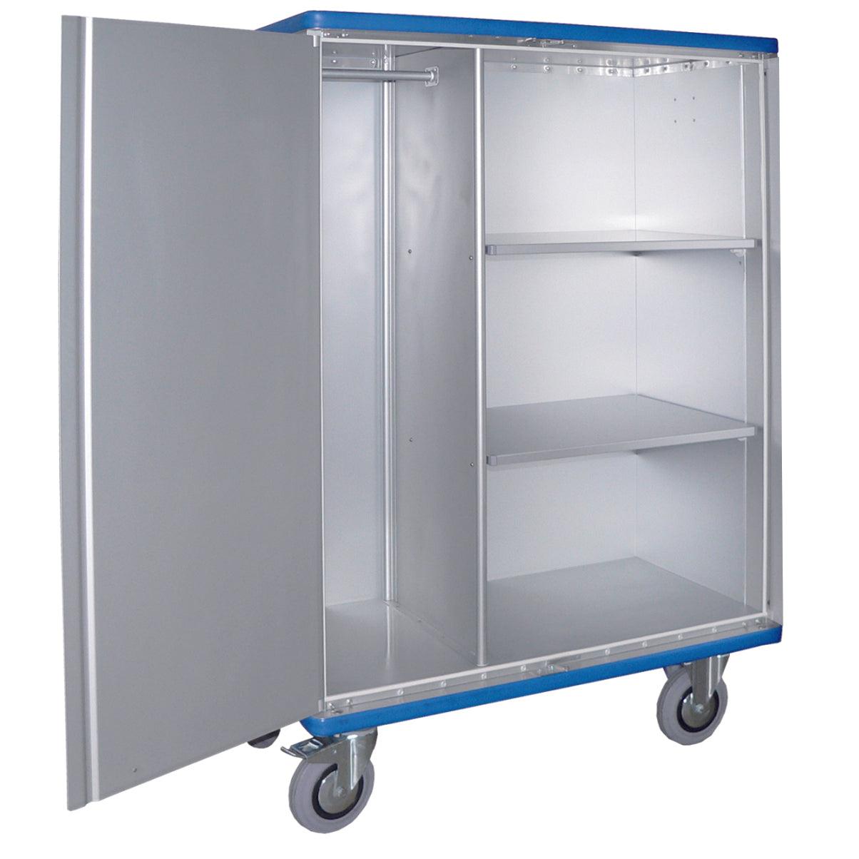 Το καροτσάκι Novocal από ανοδιωμένο αλουμίνιο προσφέρει ευέλικτη αποθήκευση υλικών με 2 περιστρεφόμενες πόρτες κατά 270°, κρεμαστή ράβδο αριστερά και δύο ρυθμιζόμενα ράφια δεξιά. Συσκευασία: 1 τεμάχιο.