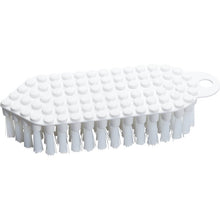 Η Haug Bürsten KG FLEXO-BÜRSTE, PBT ø 0,35MM MITTEL (190x70x25 mm) είναι μια λευκή βούρτσα καθαρισμού με σκληρές τρίχες PBT και μια δομημένη, κουκκιδωτή πλαστική λαβή με πρακτική τρύπα για κρέμασμα. Απεικονίζεται σε λευκό φόντο.