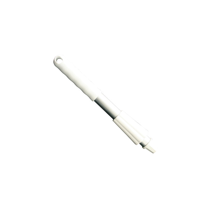 Η λευκή οδοντόβουρτσα από πλαστικό με αποσπώμενη λαβή είναι εξοπλισμένη με ένα καπάκι KURZ-ALUSTIEL 300 mm ΚΑΙ ΠΕΡΙΒΛΗΜΑΤΙΚΟ ΠΑΞΙΜΑΔΙ της Haug Bürsten KG για να αυξήσει την αντοχή.