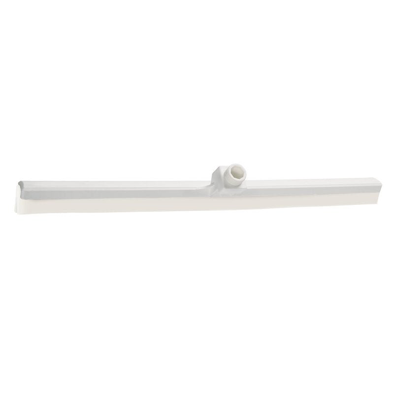 Ο Haug Bürsten KG WASSERSCHIEBER, LEBENSMITTELG. ΔΙΠΛΟΧΕΙΛΟΣ ΛΕΥΚΟΣ (620x35x25mm) είναι μια λευκή κεφαλή ρακέτας κατάλληλη για τρόφιμα με διπλά χείλη και κεντρική βάση λαβής - ιδανική για τη γαστρονομία, απεικονίζεται σε απλό λευκό φόντο.