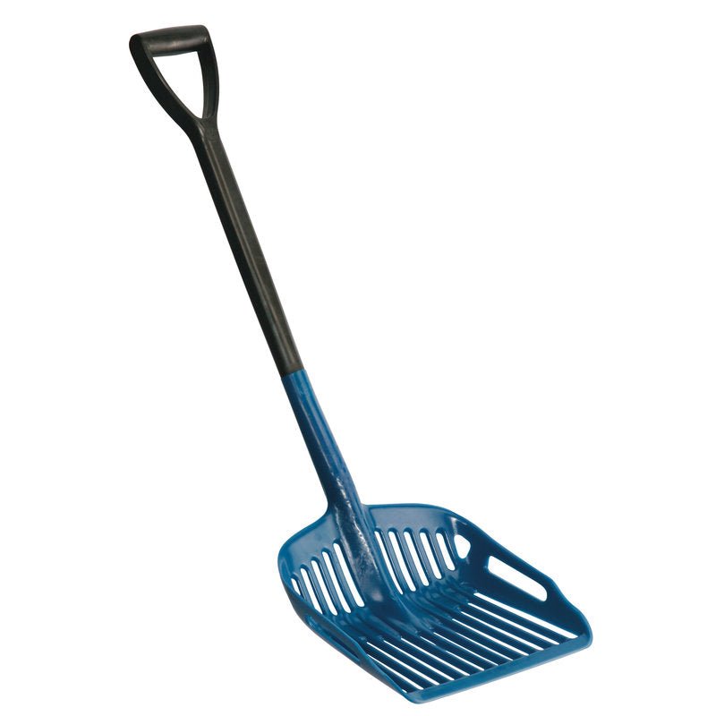 Η ΠΟΛΥΣΚΟΠΙΚΗ ΚΑΙ ΑΠΟΡΡΟΦΗΤΙΚΗ ΠΙΡΟΥΝΑ 322x322x952mm από Haug Bürsten KG είναι ένα μπλε-μαύρο εργαλείο από πλαστικό με σχιστή φτυάρι και λαβή σε σχήμα D, ιδανικό για την ανύψωση και το κοσκίνισμα υλικών στην κουζίνα.