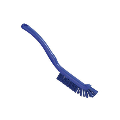 Η Haug Bürsten Η βούρτσα αρμών KG, διαμέτρου 0,50 mm, σκληρή (220x15x19 mm), διαθέτει ανθεκτικές τρίχες και καμπυλωτή λαβή για αποτελεσματικό καθαρισμό των αρμών. Απεικονίζεται σε μπλε πλαστικό πάνω σε απλό λευκό φόντο.