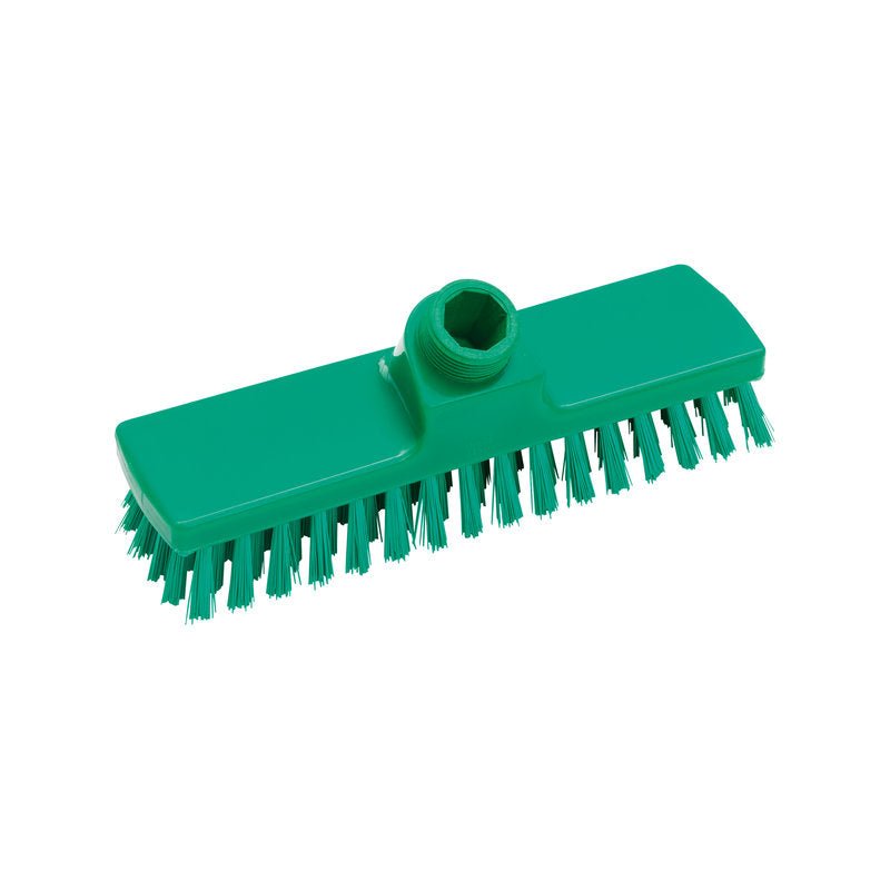 Η Haug Bürsten KG ΣΚΟΥΠΑ, ø 0,50MM ΣΚΛΗΡΟ 225x60x26MM διαθέτει μια πράσινη, ορθογώνια κεφαλή με σκληρές τρίχες και μια κεντρική οπή με σπείρωμα για τη στερέωση του κονταριού, ιδανική για εντατικό καθαρισμό και βαριές εργασίες σκούπας.