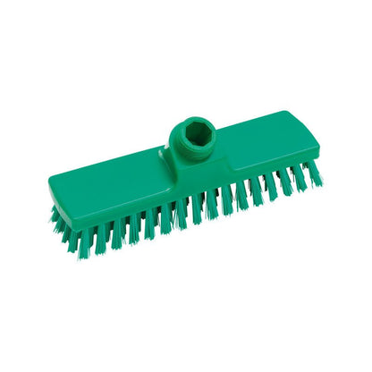 Η Haug Bürsten KG ΣΚΟΥΠΑ, ø 0,50MM ΣΚΛΗΡΟ 225x60x26MM διαθέτει μια πράσινη, ορθογώνια κεφαλή με σκληρές τρίχες και μια κεντρική οπή με σπείρωμα για τη στερέωση του κονταριού, ιδανική για εντατικό καθαρισμό και βαριές εργασίες σκούπας.