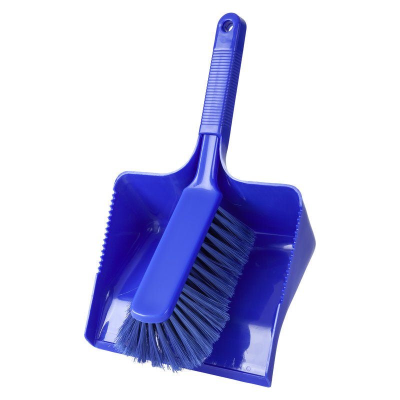 Μια μπλε Haug Bürsten Σετ καθαρισμού KG (350x222x110mm) με μια αντίστοιχη χειροβούρτσα, και τα δύο με λαβή με ανάγλυφη επιφάνεια και μαλακές τρίχες PBT (ø 0,25mm).