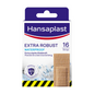 Ένα κουτί Hansaplast Extra Robust Waterproof επιδέσμους της Beiersdorf AG με 16 υφασμάτινους επιδέσμους. Η συσκευασία τονίζει την ισχυρή κολλητική δύναμη, την ευελιξία και την αντοχή των επιδέσμων με τεχνολογία Hi-DRY TEX-Techn