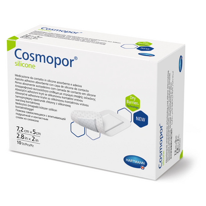Hartmann Cosmopor® σιλικόνη αποστειρωμένη, μεμονωμένα σφραγισμένη, σε κουτιά, 7,2 x 5 cm, 10 τεμάχια